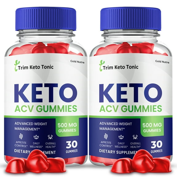 (2 Pack) Trim Keto Tonic ACV Gummies, Apple Cider Vinegar, Max Strength, 2 Month Supply Dietary Supplement, Made in USA