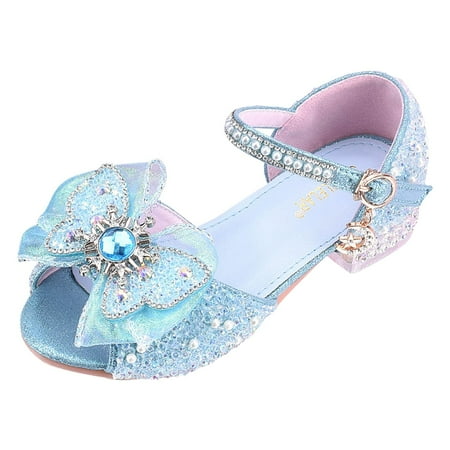 

Kids Little Girls Shiny Rhinestone Pearl Princess Shoes Bowknot Fish Mouth Sandals Elegant Little High Heels Girl Dress Shoes