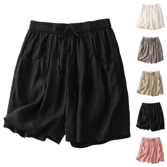 Shorts for Women 2026 Summer Cotton Linen Lightweight Elastic Waist Relaxed Fit Casual Shorts with Pockets