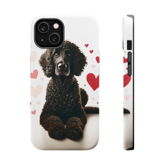 DistinctInk Tough Case for Apple iPhone 14 PLUS (6.7" Screen), Compatible with MagSafe Charging - Valentine's Day Curly-Coated Retriever