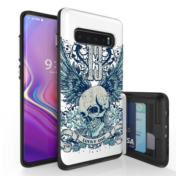 Galaxy S10  Case, Duo Shield Slim Wallet Case   Dual Layer Card Holder For Samsung Galaxy S10  [NOT S10 OR S10e] (Released 2019) 13 Skull