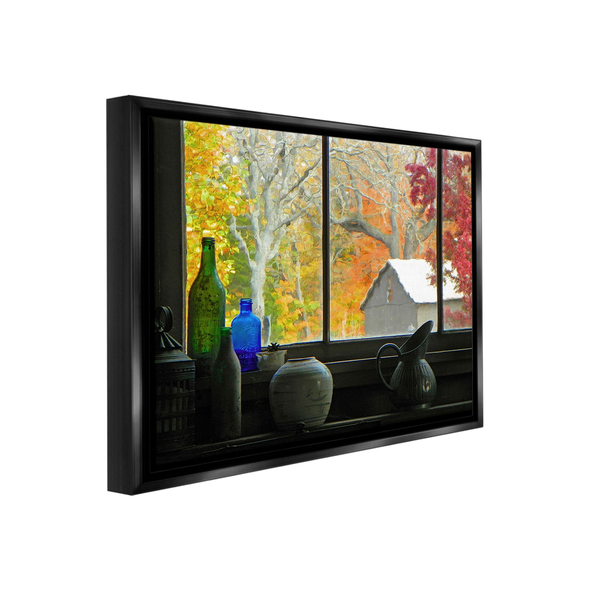 Stupell Industries Fall Foliage in Window Landscape Photography Black Floater Framed Canvas Art Print Wall Art, 21 x 17