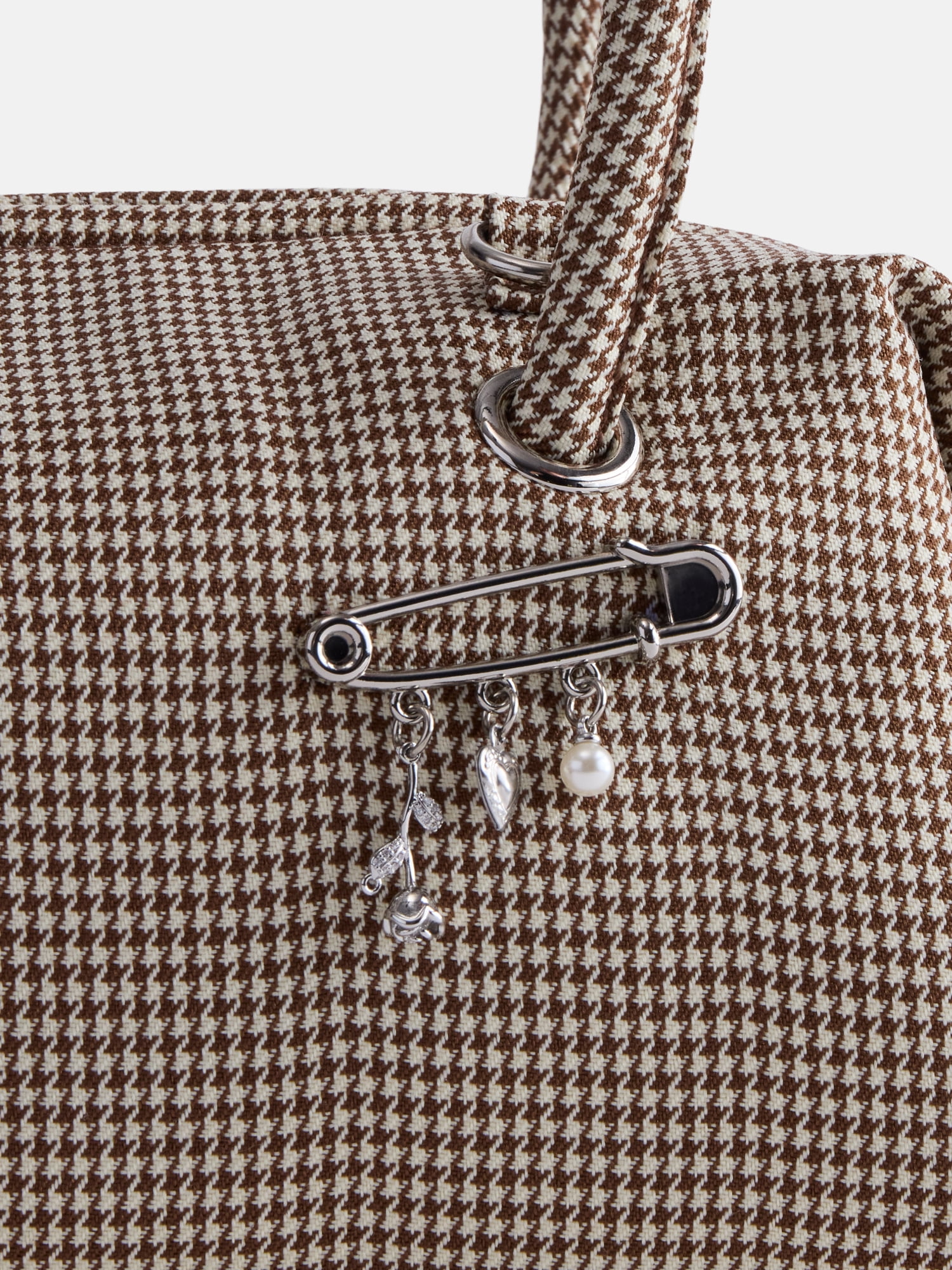 No Boundaries Women's East West Bowler Handbag, Brown Plaid