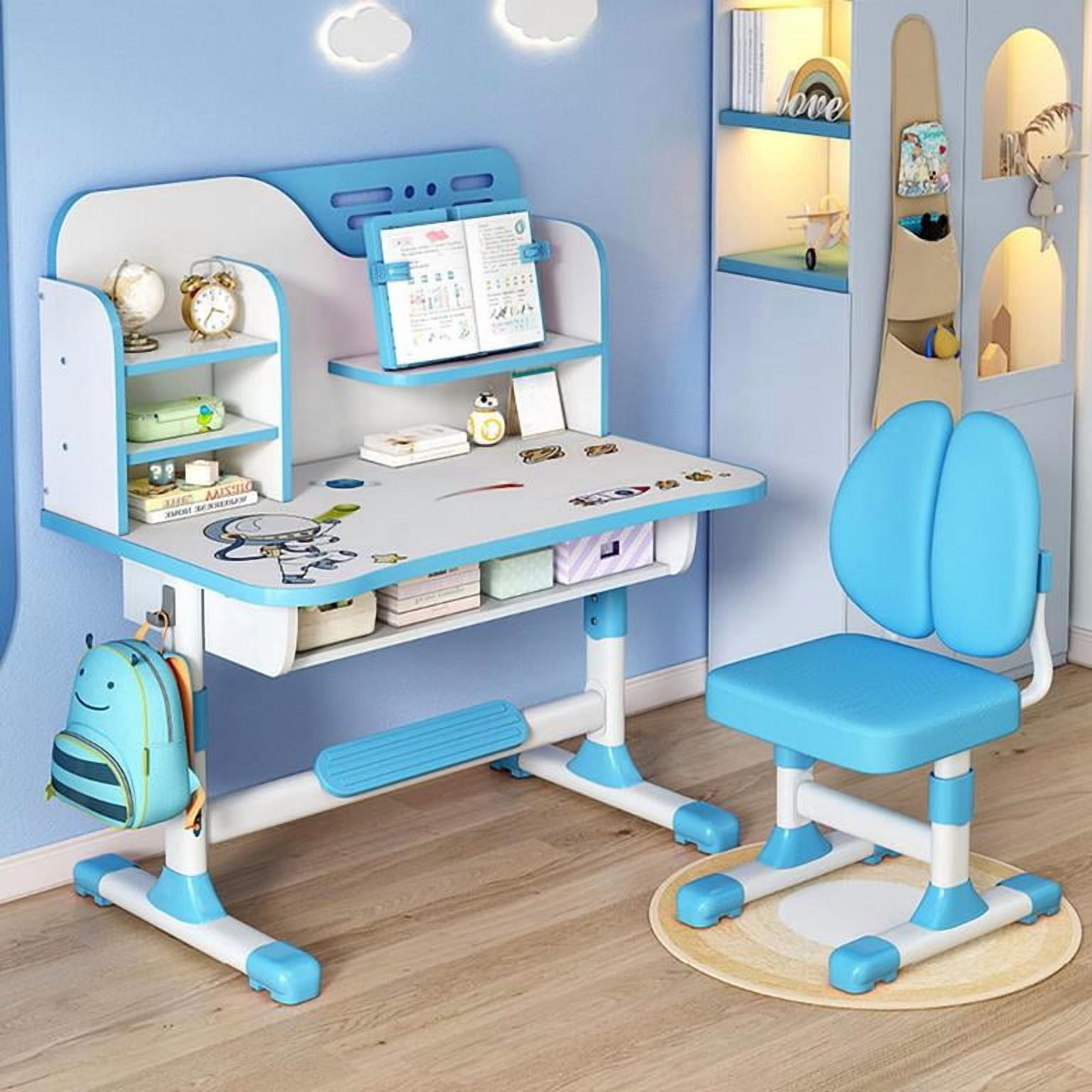 YNCE Kids Desk and Chair Set, Study Table and Chair, Desk for Kids, Children's Desks with Golden Distance Design, Homeschooling Writing Desk with Desktop for Boys and Girls