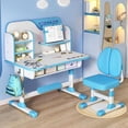 thumbnail image 4 of YNCE Kids Study Table and Chair Set, Adjustable Art Desk Girls Desk for Bedroom,Study Table with Large Writing Board Bookshelf and Drawer, 4 of 9