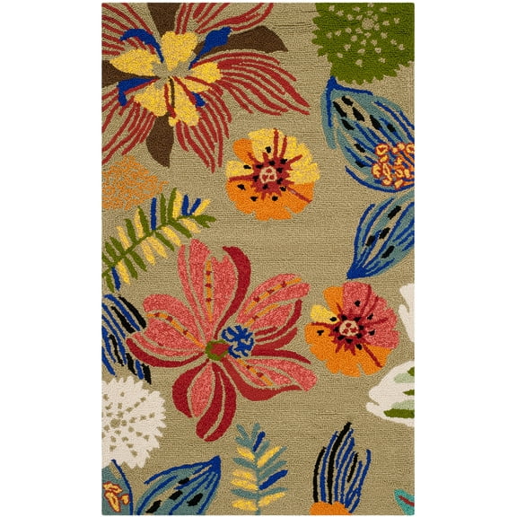 SAFAVIEH Four Seasons Caelan Novelty Flowers Area Rug, Light Olive/Green, 2'4" x 4'