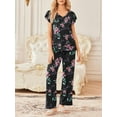 thumbnail image 5 of DAKIMOE Womens Pajama Sets - 2 Pack Super Soft Womens Pjs Sets, Short Sleeve V Neck Top with Pants, 2 Piece Lounge Sets for Women, Cute Printed Sleepwear with Elastic Waistband, 5 of 6