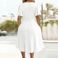 thumbnail image 4 of Women's Solid V-Neck Short Sleeve Mid Calf Summer Casual Dress, 4 of 5