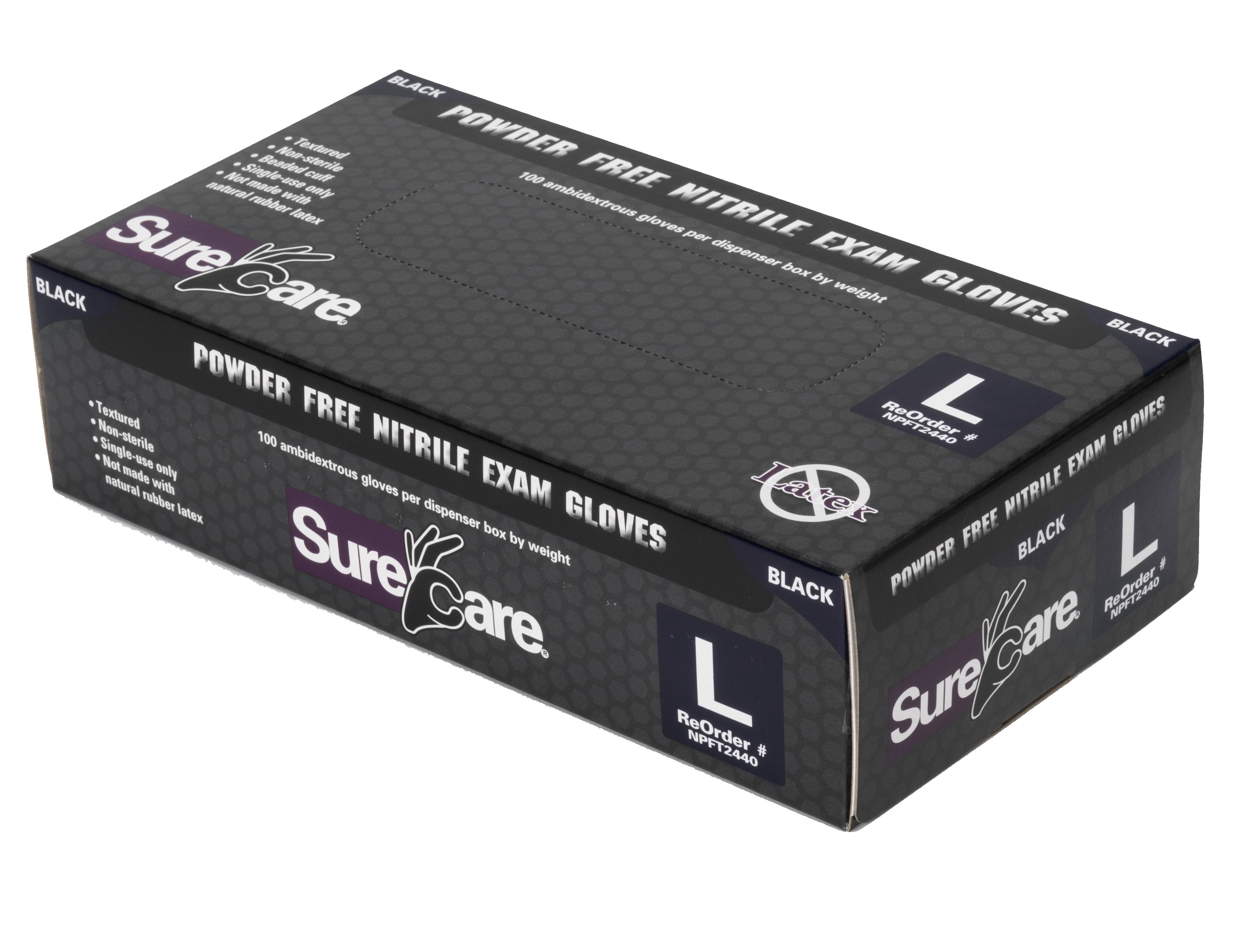 Surecare 5mil Black Nitrile Disposable Gloves Size XLARGE 1,000 ct Powder-Free Latex-Free Food/Exam Grade Textured