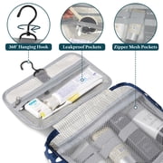 PAVILIA Hanging Toiletry Bag Travel Bag Women Men, Foldable Cosmetic Organizer, Roll up Makeup Bag, Water Resistant Accessories Toiletries, Large Travel Essentials Kit (Navy Polka Dot)