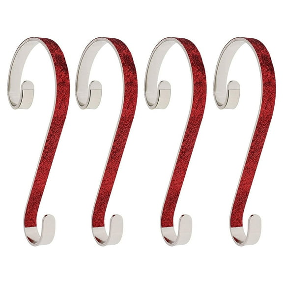 Haute Decor Stocking Scrolls Holiday Stocking Hanger, Red Glitter (4 Pack)