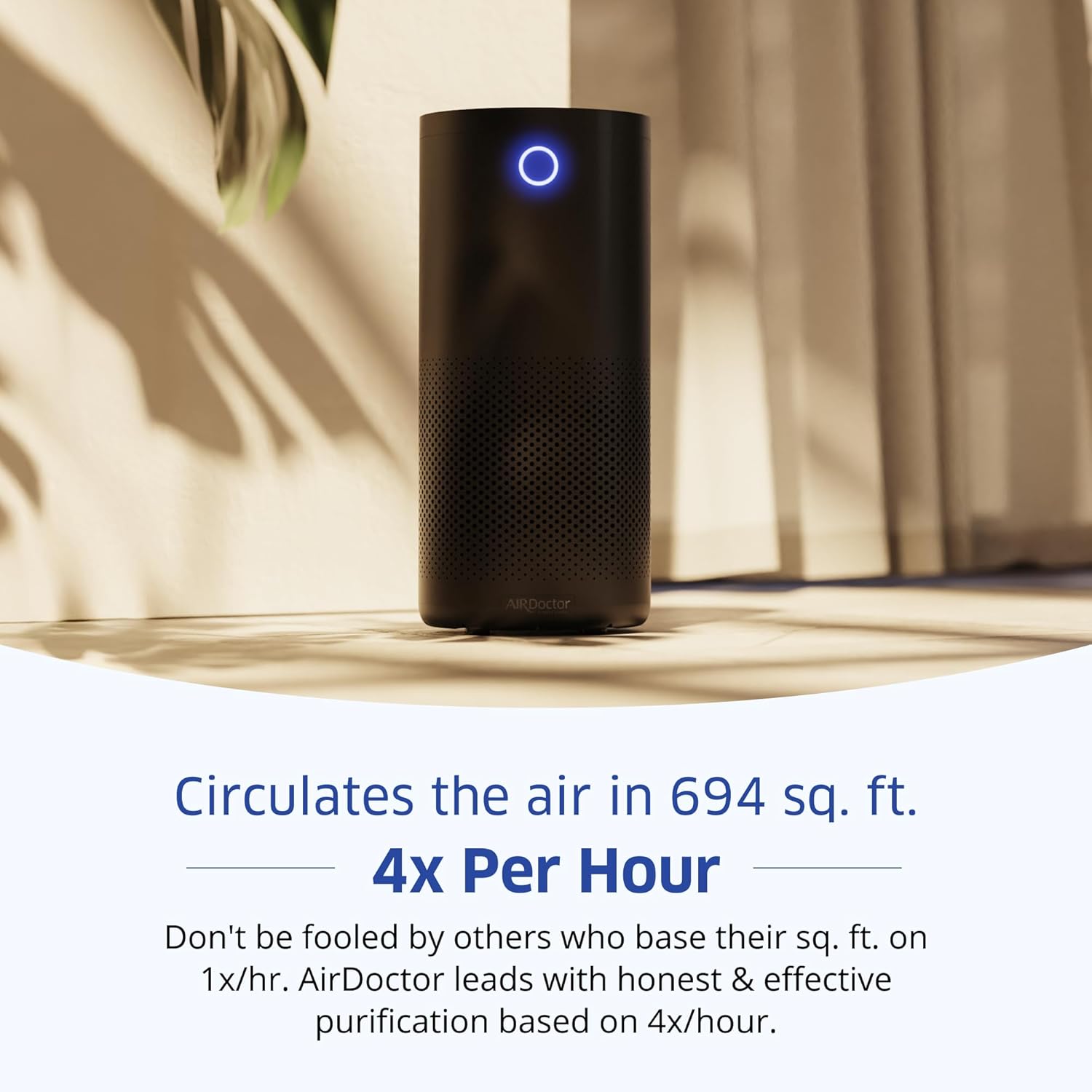 AirDoctor 4000 UltraHEPA Air Purifier for Large Rooms, 14x14x28 in., MERV 16, Black