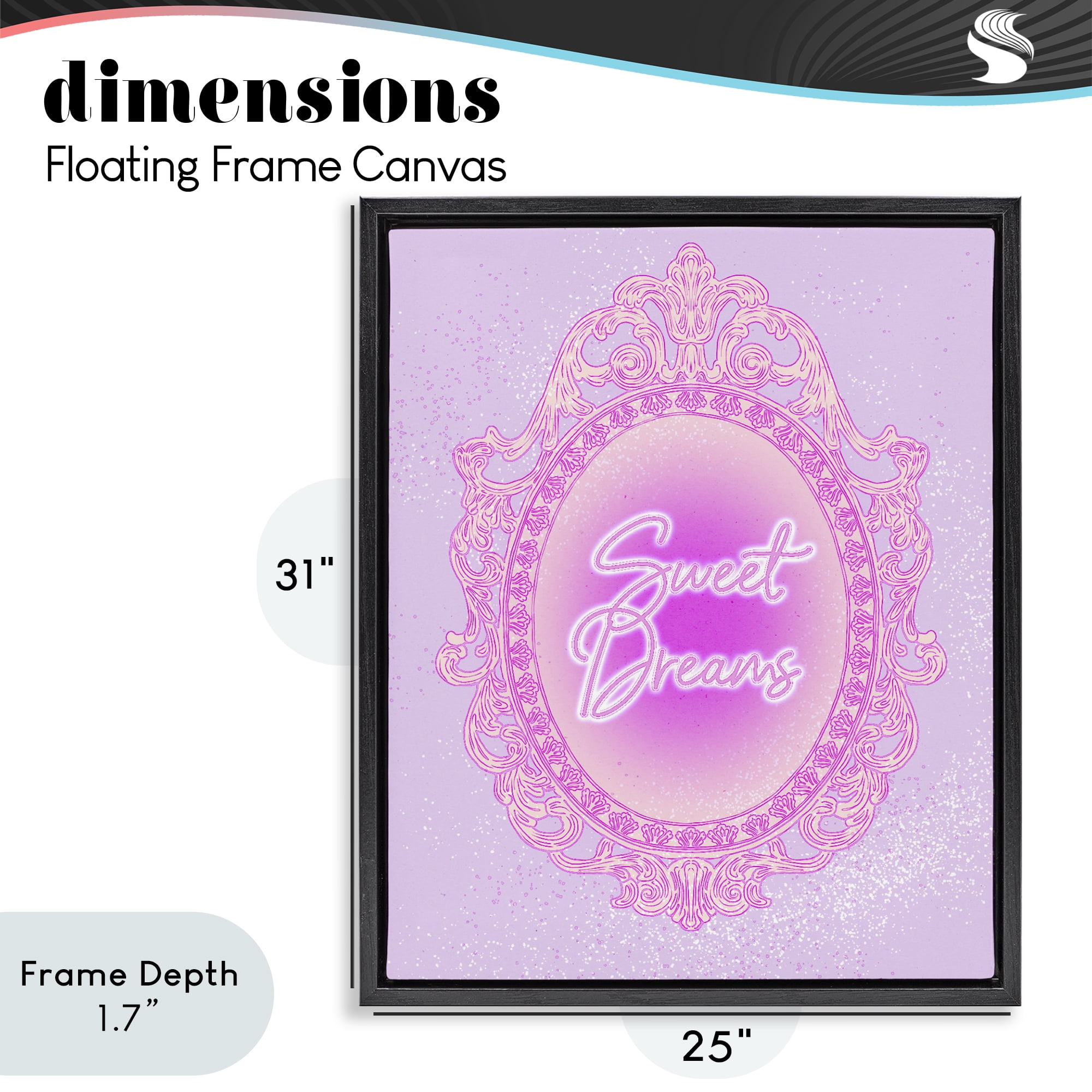 Stupell Industries Sweet Dreams Ornate Mirror Black Framed Floater Canvas Wall Art, design by Ziwei Li