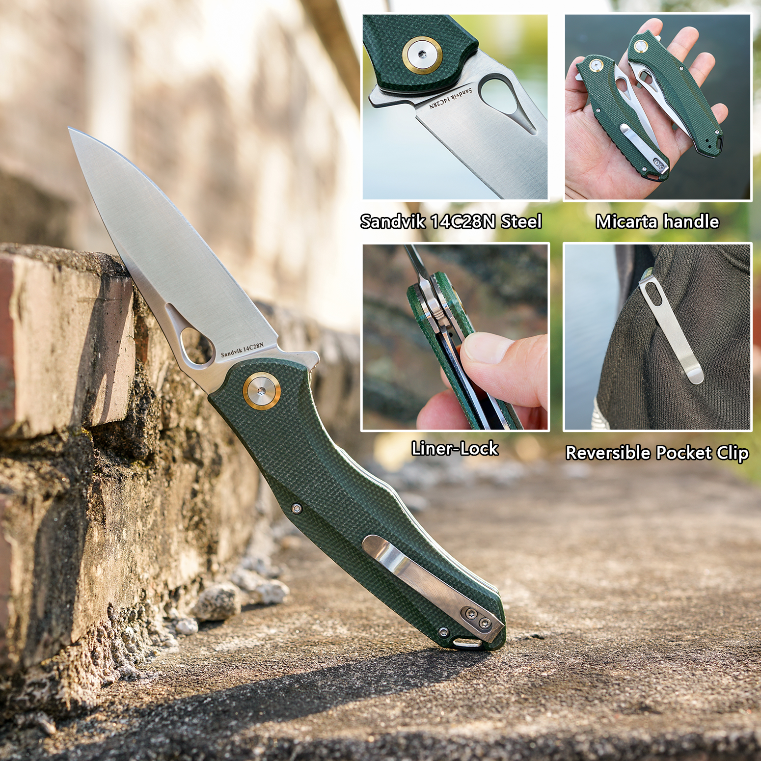 FORESAIL Praxis Pocket Folding Knife 3.62"14c28n Blade,4.8" Micarta handle.