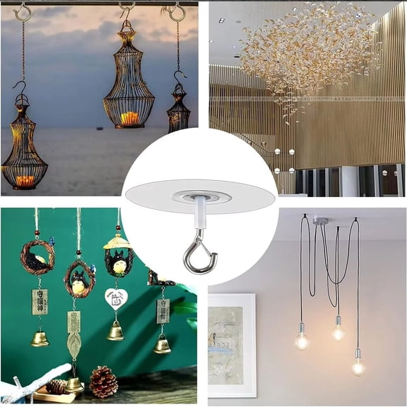 Heavy Duty Adhesive Hooks, Ceiling Hooks Adhesive Stick on Mounts, Hanging Lanterns Outdoor Party Decor Set