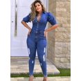 thumbnail image 2 of Mono vaquero de calle, ropa de otoño para mujer 2024, mono de mezclilla con mangas abullonadas y cuello vuelto, monos de una pieza, atuendo, 2 of 4
