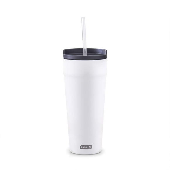 DASH 20oz Tumbler with Spill-Proof Lid and Straw, Stainless Steel Vacuum Insulated Coffee Tumbler Cup, Double Wall Powder Coated Travel Mug - White