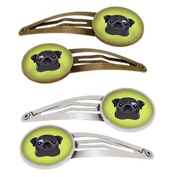 Carolines Treasures BB1325HCS4 Checkerboard Lime Green Black Pug Barrettes Hair Clips, Set of 4