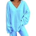 thumbnail image 3 of FASHIONWT Women V-Neck Casual Daily Home Warm Loose Two-Piece Set, 3 of 4