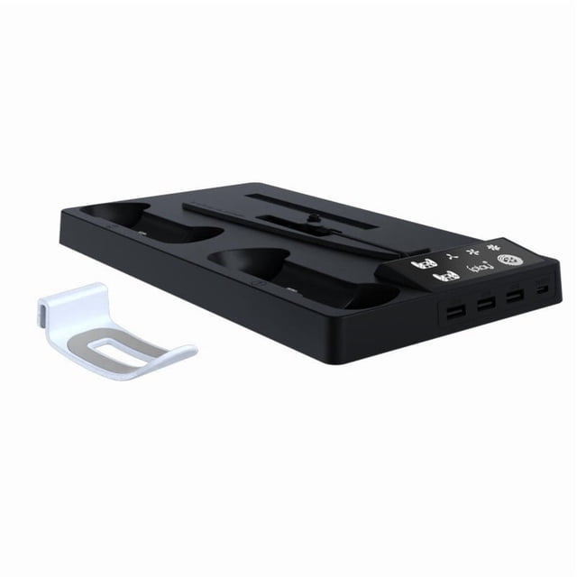 New PS5 Slim Multifunctional Cooling Stand with RGB Lights - 3-in-1 Dual DualSense Charger + Headphone Hook, Quiet Fans, Anti-Slip Base, Overcharge Protection | PS5 Slim Accessories