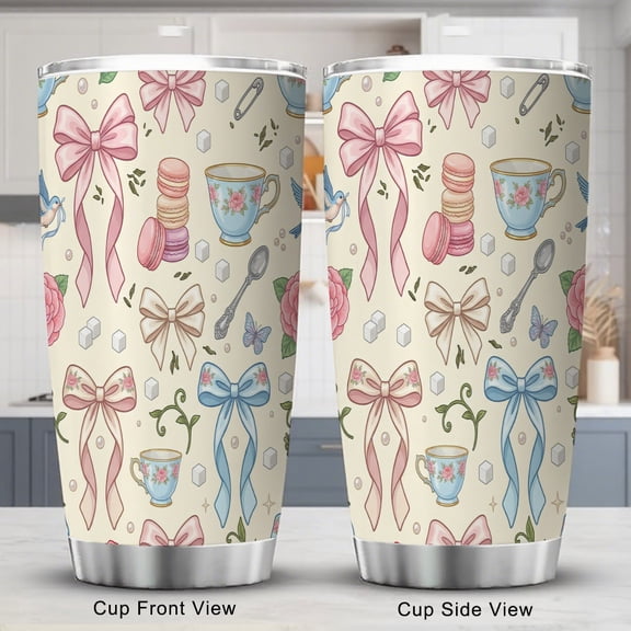 Bow Tumbler 20oz with Lid Blue Bow-Knot Travel Coffee Tumbler Cup for Women Friend Holiday Birthday