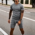 thumbnail image 6 of UVEASISHA Mens Athletic Shorts Set Tracksuits Outfit for Men Striped Print 2 Piece Outfits Summer Short Sleeve Muscle Gym Workout Sets Casual Sweatsuit, 6 of 7