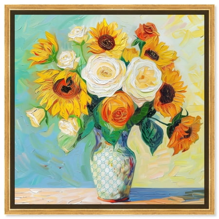 Sunshine Vase Canvas Flower Vase Glam Wall Art by Art Remedy, Gold Frame, 12" x 12"