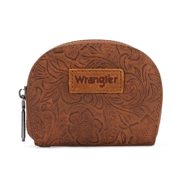 Wrangler Floral Tooling Small Keychain Wallet for Women RFID Blocking Credit Card Holder and Coin Purse, Brown