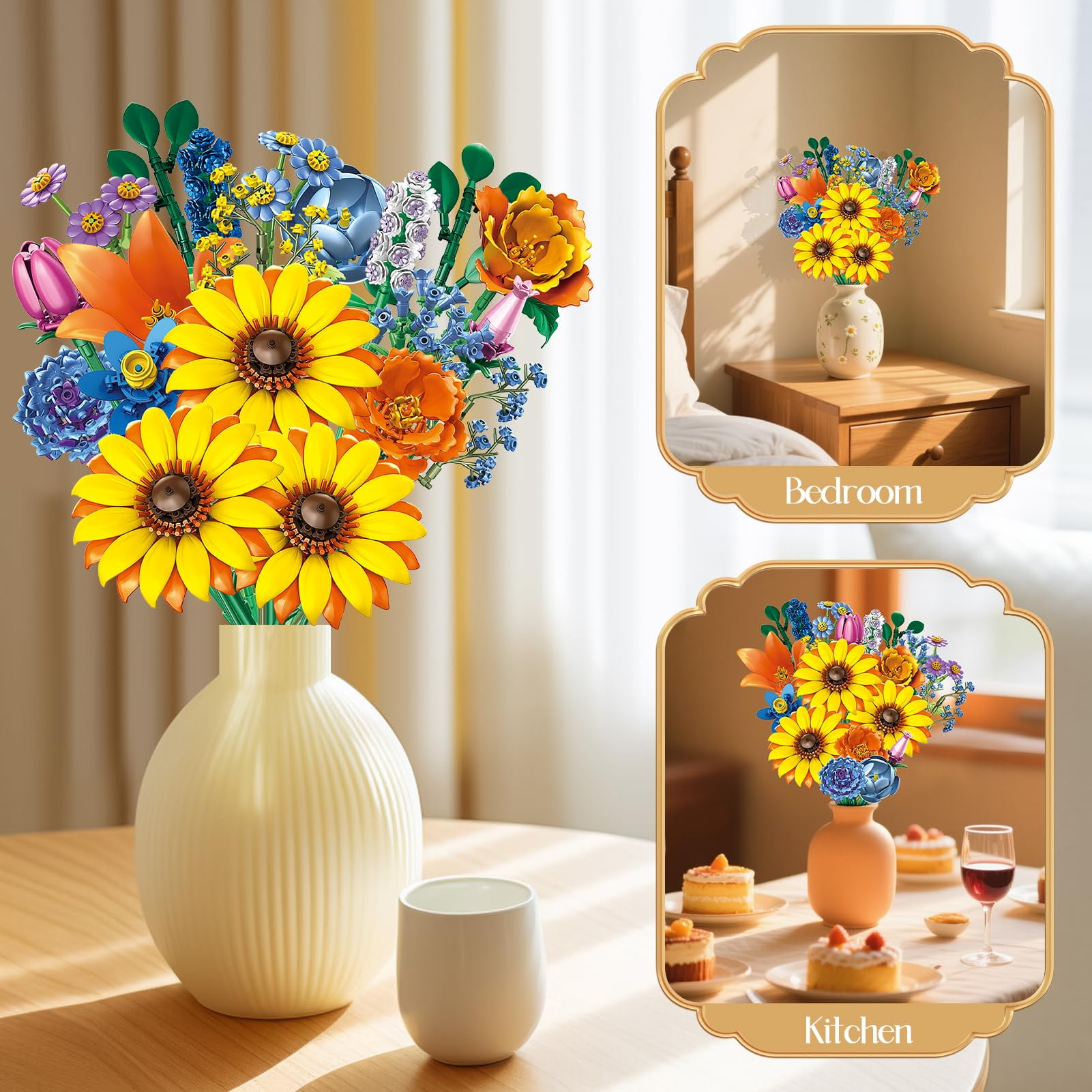Flower Bouquet Building Set, Sunflowers Botanicals Collection(919PCS) Compatible with Lego - Perfect Mother's Day Gift for Mom, Building Block Toy for Adults Women