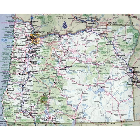 Laminated Map - Large detailed roads and highways map of Oregon state with all cities Poster 24 x 36