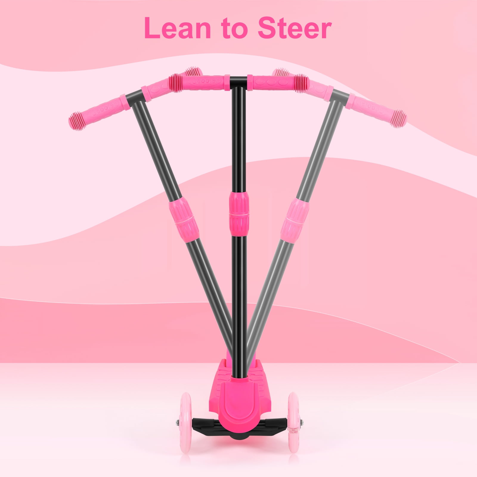 Kids Kick Scooter with Adjustable Height and Light Up Wheels, Pink