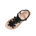 thumbnail image 2 of Xfvqtps Womens Flat Sandals Thong Elastic Strap Flower Embroidery Decor Non Slip Beach Summer Sandals Black, 2 of 9