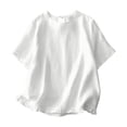 thumbnail image 4 of Qulqfy Short Sleeve Summer Shirts for Women Cotton Linen Casual Crew Neck Solid White Spring Womens Tops Summer XXXL, 4 of 7