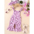 thumbnail image 2 of Nygoyerh 3M-24M Baby Girls Cute Summer Flare Overalls Floral Print Sleeveless Backless Straps Jumpsuit Infant Toddler Casual Bell Bottom Rompers with Bow Headband, 2 of 9