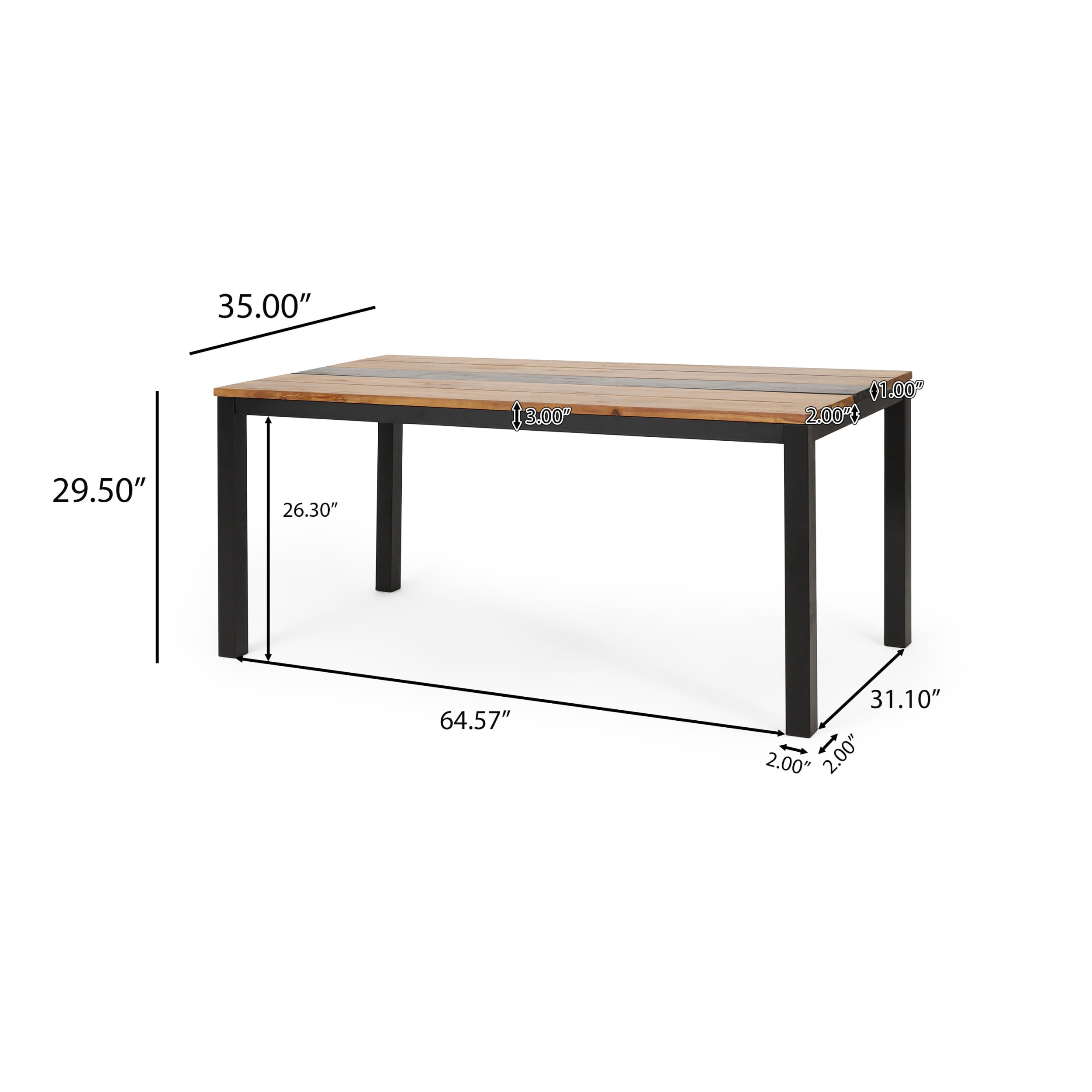 Pellerin Acacia Wood Outdoor Dining Table, Teak and Black