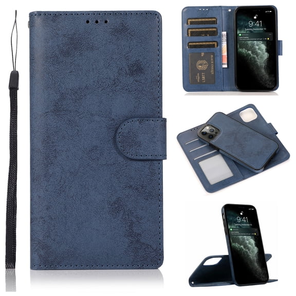 Allytech for iPhone 14 Pro Wallet Case with Card Holder, 2 in 1 Detachable Wallet PU Leather Magnetic Clasp Wrist Strap Stand Flip Protective Case for iPhone 14 Pro 5G 2022, Darkblue