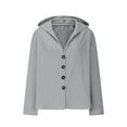 thumbnail image 4 of ABATAB Cotton Linen Shirts for Women Casual Button down Long Sleeve Hooded Pullover Tops Lightweight Breathable Loose Fit V Neck Hoodies(Medium,Gray 1), 4 of 6