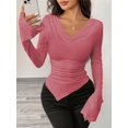 thumbnail image 5 of Women'S Long Sleeve Draped Neck Shirts Slim Fit Going Out Y2k Tops Blouses Fall Outfits Fashion Clothes Peach Color XXL, 5 of 8