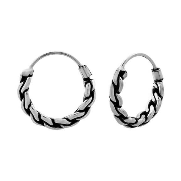 925 Sterling Silver Braided Bali Hoop Earrings -15 mm