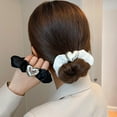 thumbnail image 2 of Visland Simple Smooth Satin Fabric Hair Ring Retro Large Hair Tie Heart Decor Pleated Cream Color Hair Rope Hair Accessories, 2 of 7