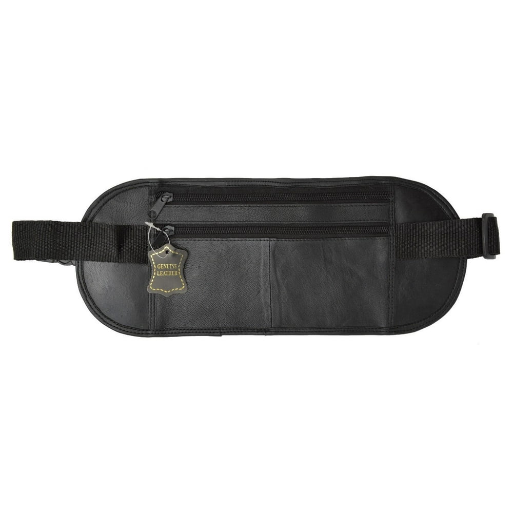 Leatherboss Leather Flat Fanny Pack Secured Travel Passport Multi