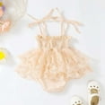 thumbnail image 4 of Onesies Summer Outfit Sleeveless Ruffle Smocked Romper Dress 1Pc Jumpsuit Baby Romper Beige 3 Months-6 Months, 4 of 7