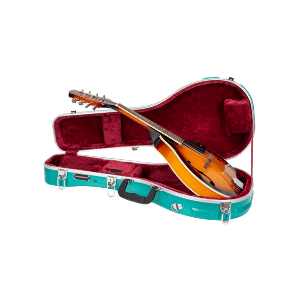 Crossrock A-style Mandolin Case | ABS Molded Hardshell with Security Lock, Metal Feet, and Detachable Straps-Mint Blue