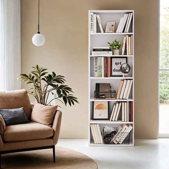 VASAGLE bookshelf of 6 levels, for living room, studio, office, bedroom, Scandinavian style, 24 x 60 x 178.5 cm, white