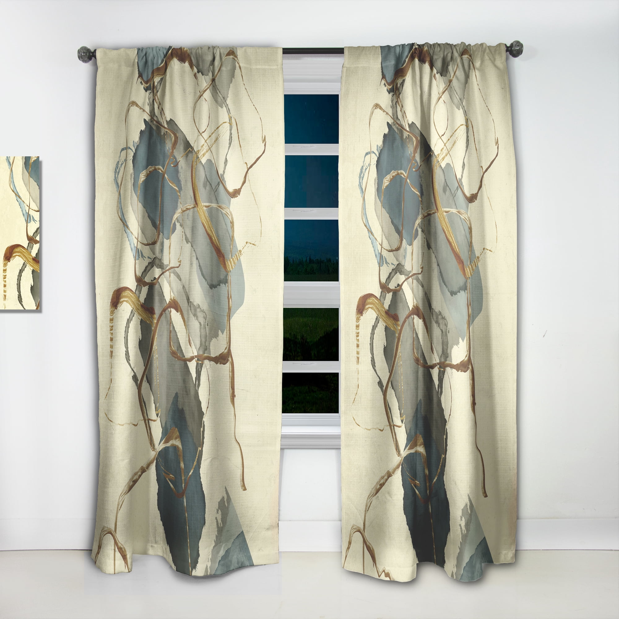 Designart 'Abstract Gold Glam Squares VII' Glam Curtain Panel