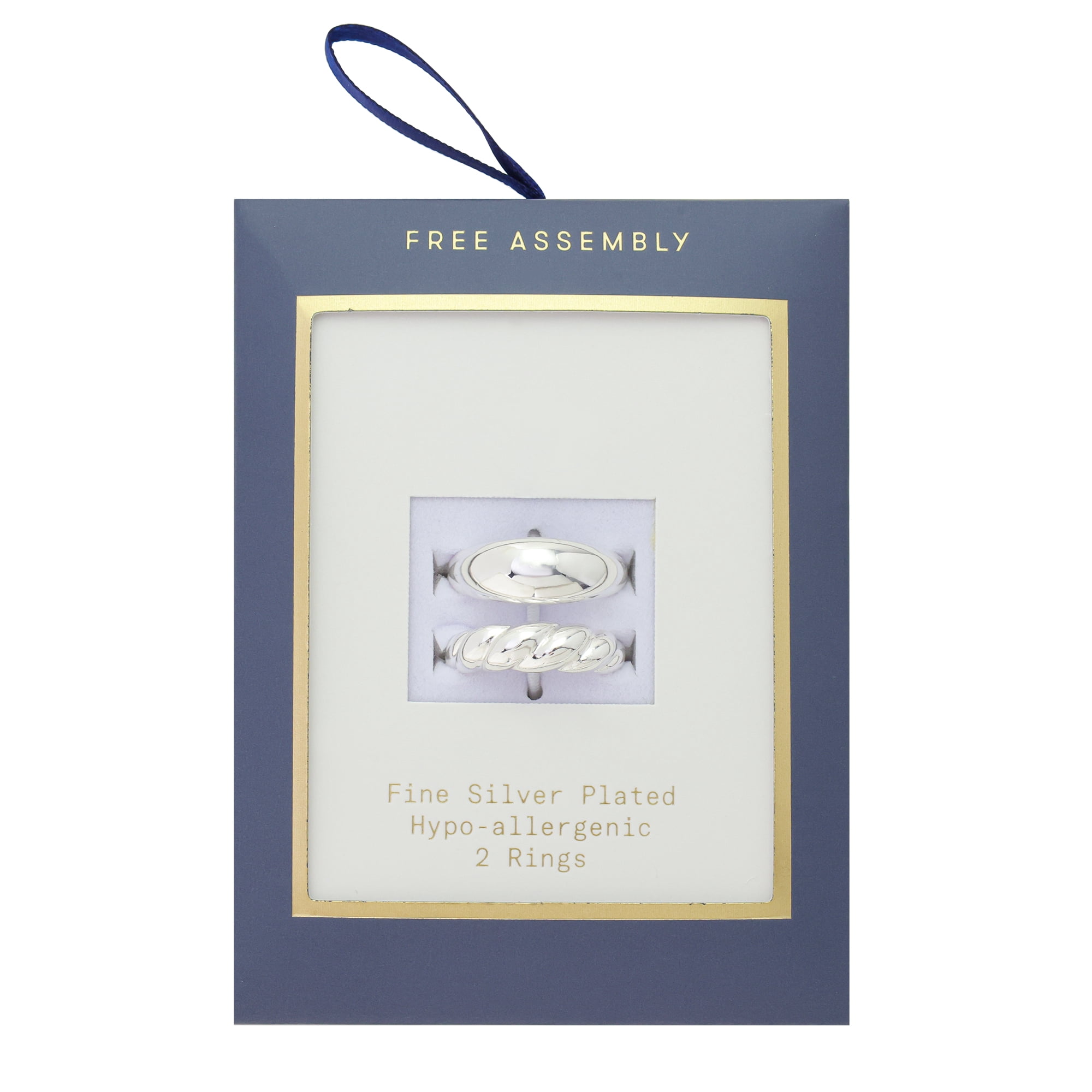 Free Assembly Women's Demi Fine Silver Plated Ring Set, 2-Pieces, Size 7