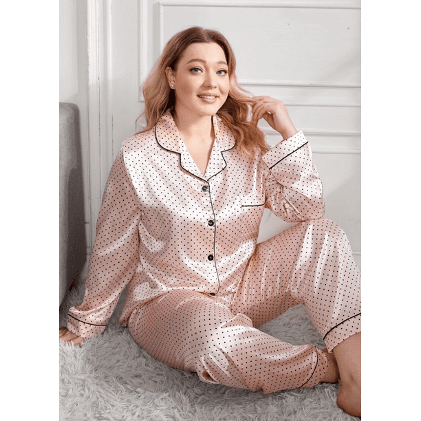 Fashion Women Pajama Stain Silk Ladies Round Neck Short Sleeved