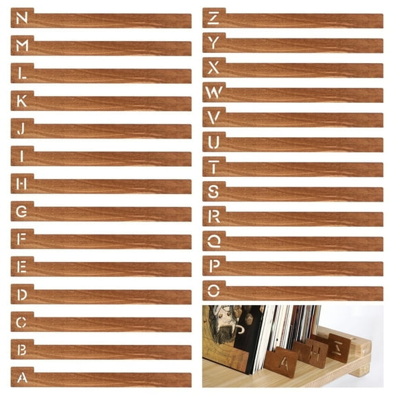 Whoaoh 26 Pcs A-Z Alphabet Vinyl Record Dividers, Hollow Out Letter Vinyl Record Dividers, Wooden Vinyl Record Alphabet Separators, Alphabetize Organizer for Album, Storage Separators for CD DVD Medi