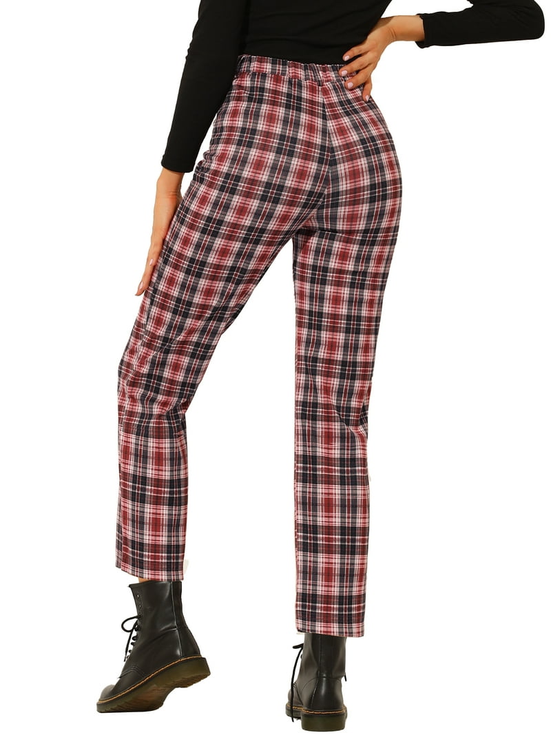 red plaid dress pants women's Tartan Cropped Straight Pant For Women