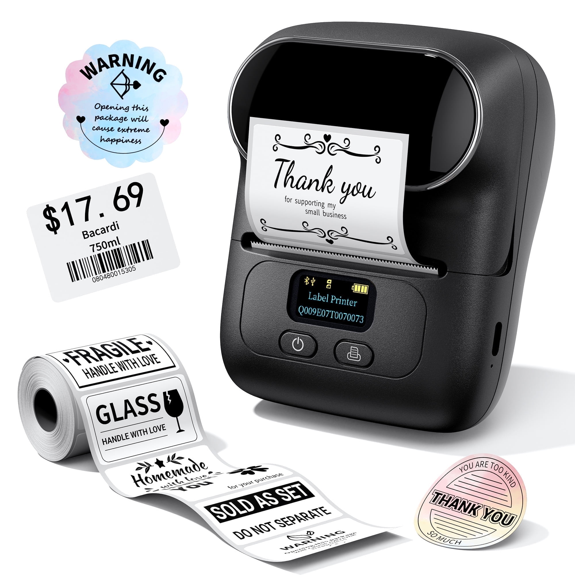 Phomemo M110 Label Maker Machine with Tape Barcode Printer Bluetooth Portable Thermal Printer, Wireless Label Maker with 100 Labels, for Small Business, Shipping, Clothing Tags & Mailing(Black)
